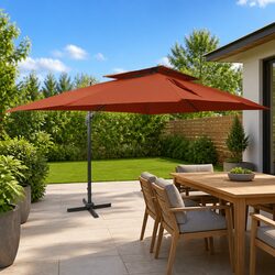 Cantilever Garden Parasol Double Top Outdoor Sunshade Umbrella Brown 400x300cm