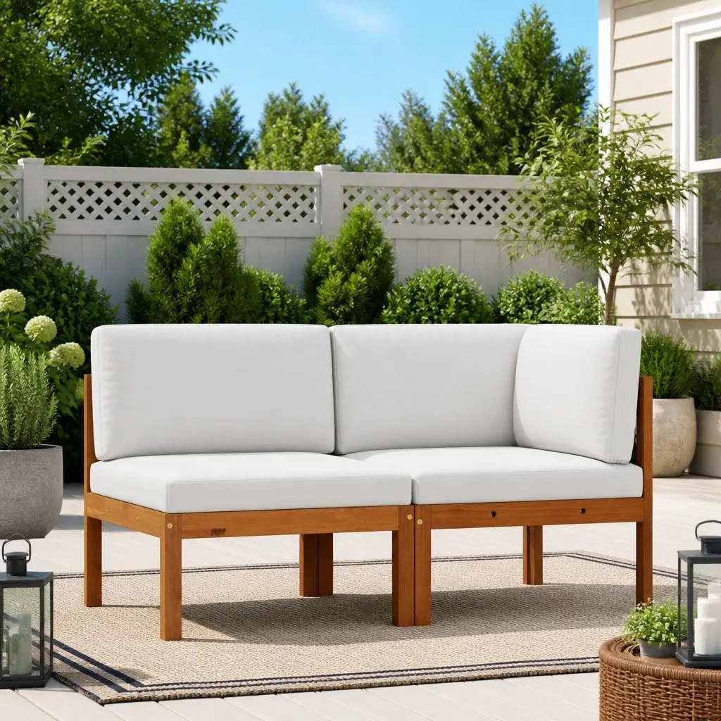 2 Piece Outdoor Garden Lounge Set Rope Backrest Cushioned Sectional Seating