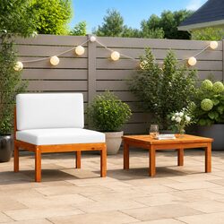 2 Piece Garden Lounge Set with Cushions Acacia Wood Rope Backrest Outdoor