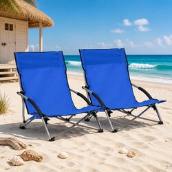 Folding Beach Chairs Outdoor Seating Blue Fabric Camping Garden Portable