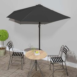 Half Round Balcony Parasol Outdoor Sunshade UV Protection Crank Mechanism Black