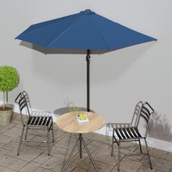 Half Round Balcony Parasol Blue Outdoor Shade Umbrella UV Protection Crank