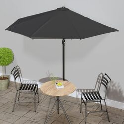 Half Round Balcony Parasol Outdoor Shade Umbrella with Aluminium Pole Black