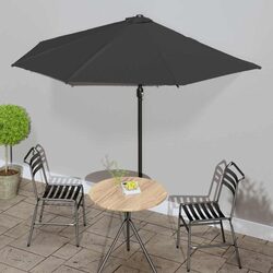 Half Round Balcony Parasol Outdoor Shade Umbrella with Aluminium Pole Black