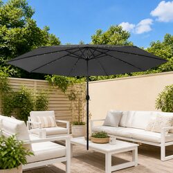 Garden Parasol 400cm LED Lights Anthracite Outdoor Umbrella Shade Patio Crank