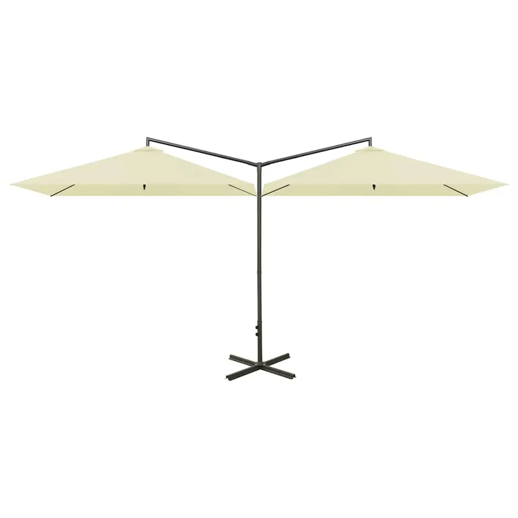 Double Garden Parasol Outdoor Sunshade 600x300cm Beige Steel Pole