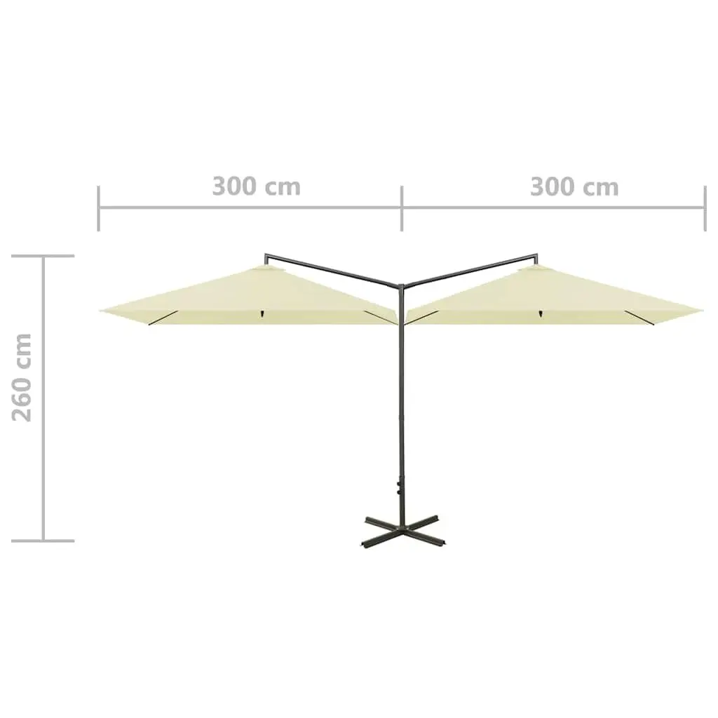 Double Garden Parasol Outdoor Sunshade 600x300cm Beige Steel Pole