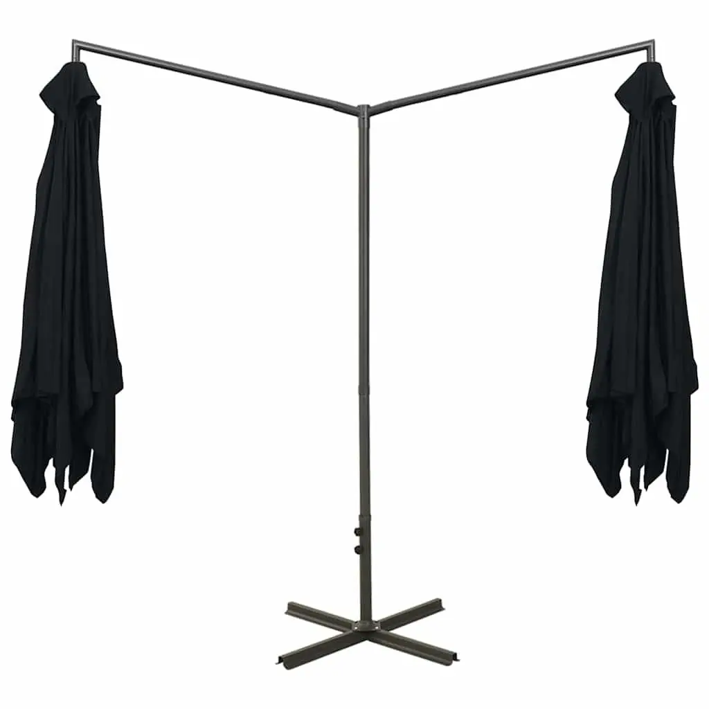 Double Garden Parasol Dual Canopy 600x300cm Black Steel Pole