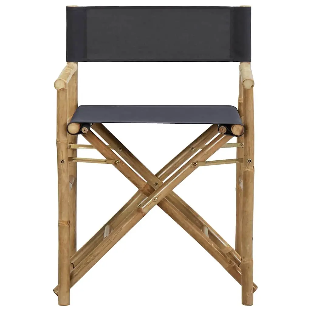 Folding Director's Chairs 2 pcs Grey Bamboo Garden Outdoor Seating Patio