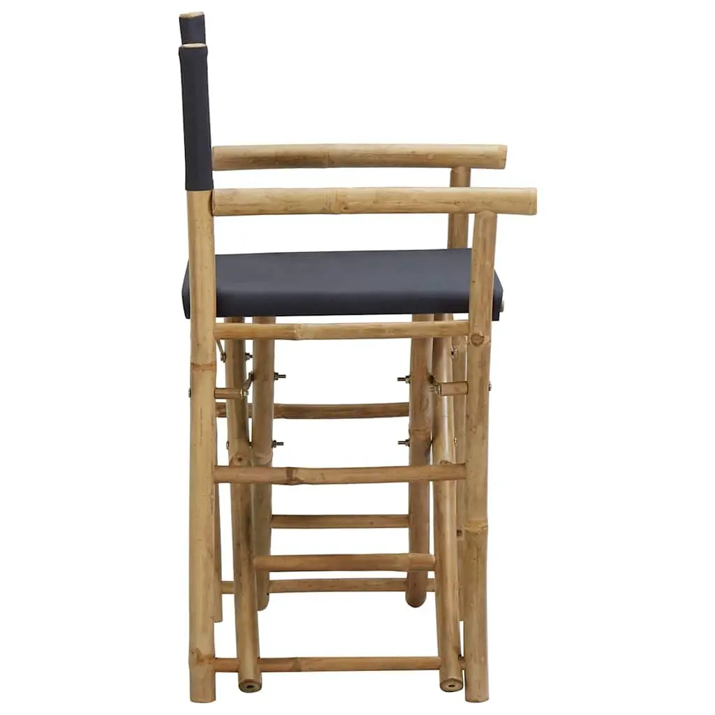 Folding Director's Chairs 2 pcs Grey Bamboo Garden Outdoor Seating Patio