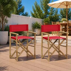 Folding Director's Chairs 2 pcs Red Bamboo Outdoor Garden Seating Patio