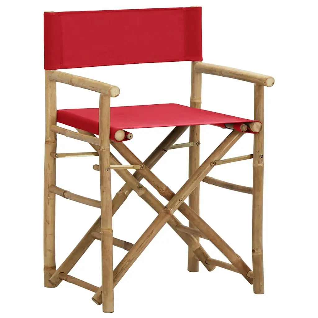Folding Director's Chairs 2 pcs Red Bamboo Outdoor Garden Seating Patio