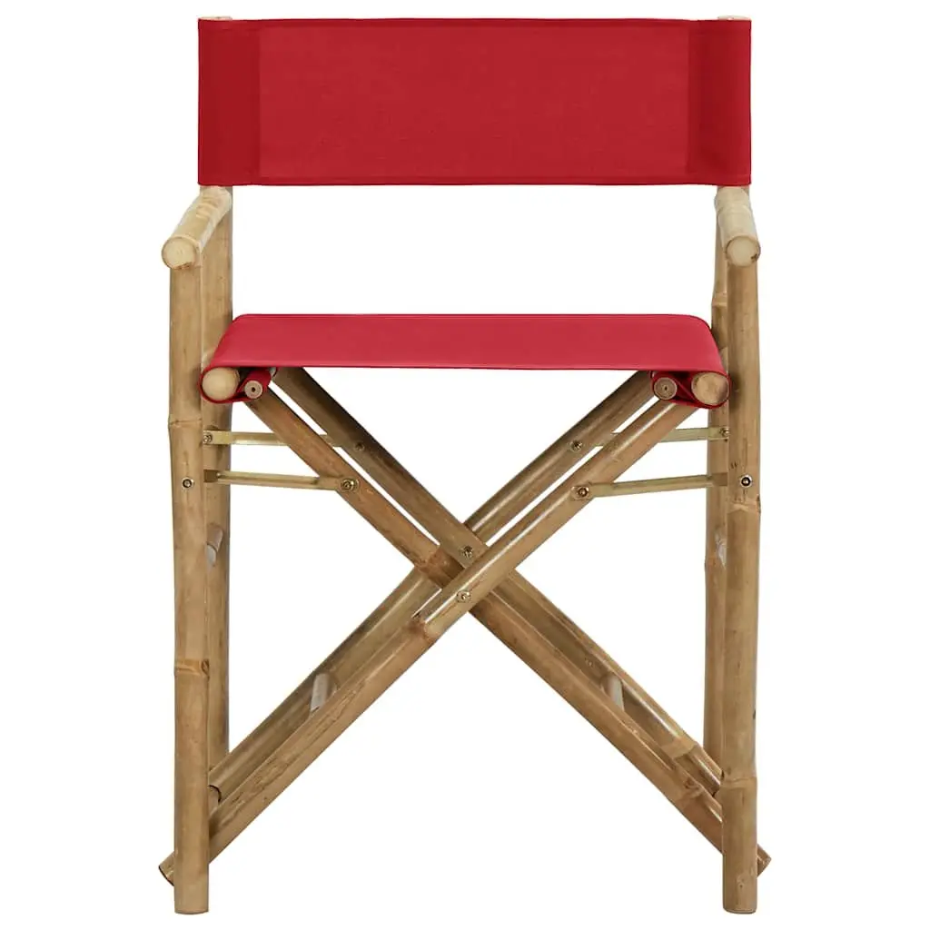 Folding Director's Chairs 2 pcs Red Bamboo Outdoor Garden Seating Patio