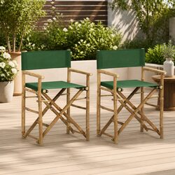 Folding Director's Chairs 2 pcs Green Bamboo Outdoor Garden Patio Seating