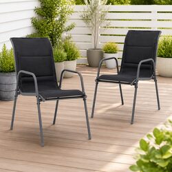 Stackable Outdoor Chairs 2 pcs Steel Textilene Black Garden Patio Seating Set