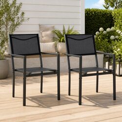Outdoor Garden Chairs 2pcs Black Steel Textilene Patio Seating Armrest Backrest
