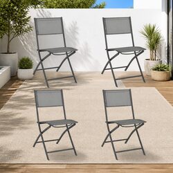 Folding Outdoor Chairs 4 pcs Grey Steel Frame Textilene Garden Seating Patio