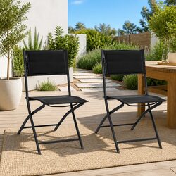 Folding Outdoor Chairs 2pcs Garden Seating Steel Frame Textilene Black