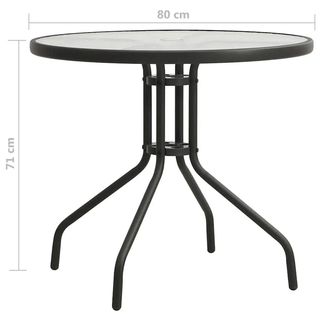 Round Garden Table Powder-Coated Steel Frame 80 cm Anthracite Tempered Glass Top