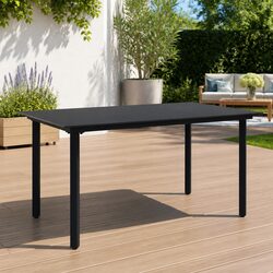 Garden Dining Table Black Outdoor Furniture Steel Frame Glass Tabletop