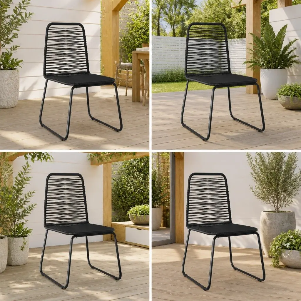 Outdoor Chairs 4 Piece Poly Rattan Black Garden Patio Dining Seating Set