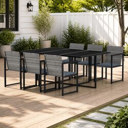 Outdoor Dining Set 7 Piece Patio Furniture Table Chairs with Cushions Grey