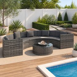 Garden Lounge Set 6 Piece Half Round Outdoor Sofa Patio Furniture with Cushions