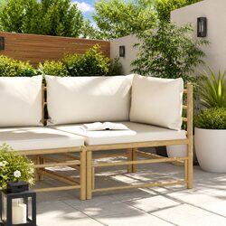 Garden Corner Sofa Modular Outdoor Sectional Seating Bamboo Frame Cream Cushions