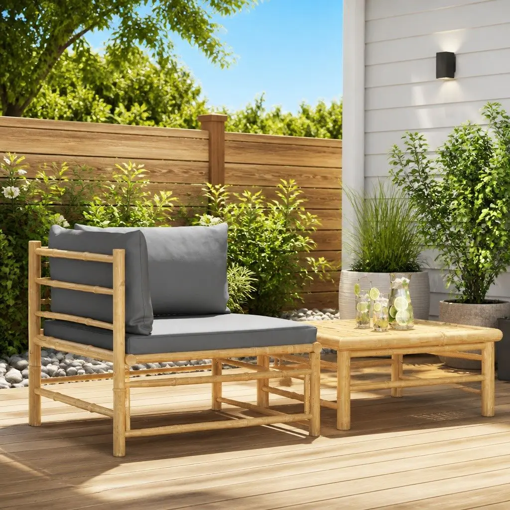 2 Piece Outdoor Sectional Lounge Set with Cushions Modular Garden Seating