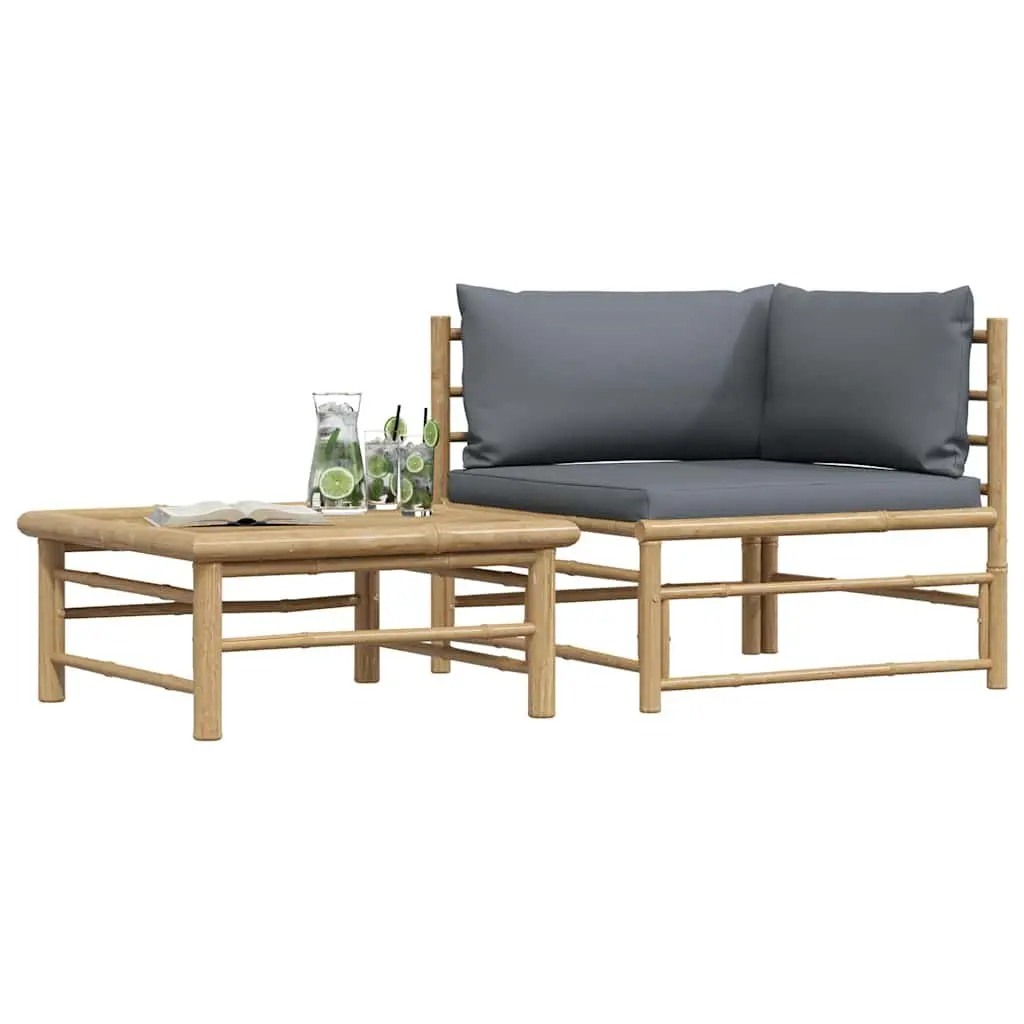 2 Piece Outdoor Sectional Lounge Set with Cushions Modular Garden Seating