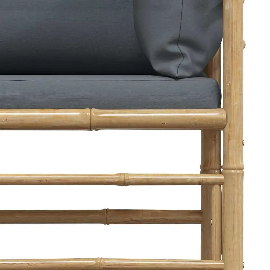 Garden Corner Sofa Modular Outdoor Sectional Seating Bamboo Grey Cushions