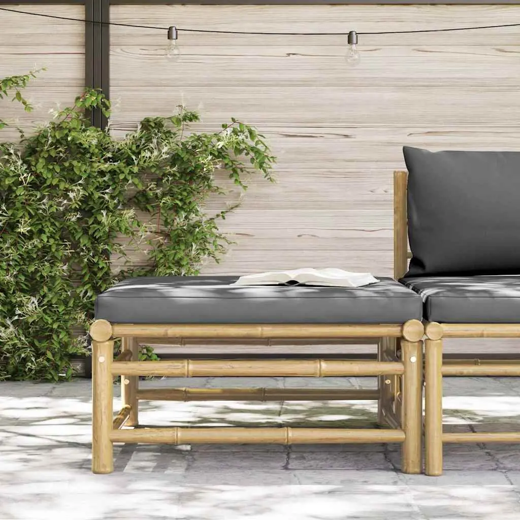 Garden Footrest Ottoman Outdoor Patio Lounging Seating with Grey Cushion Bamboo