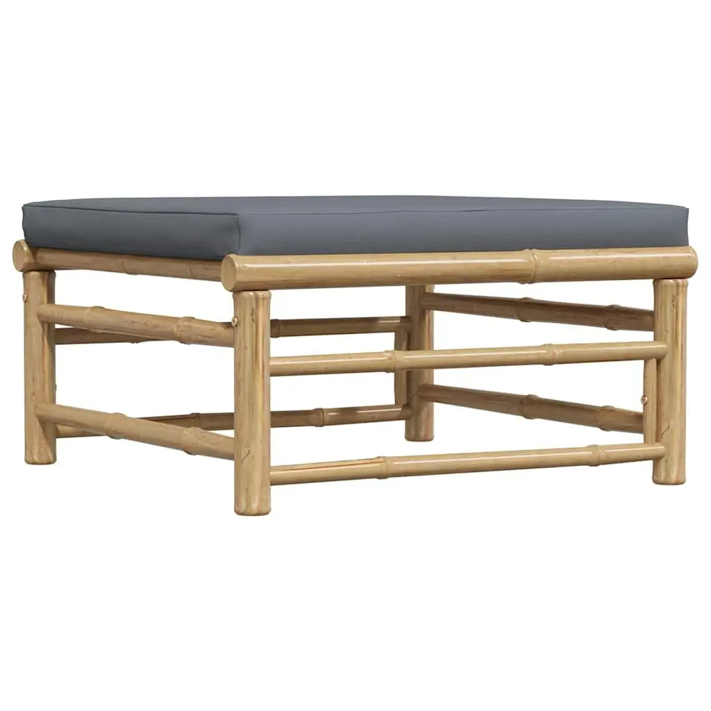 Garden Footrest Ottoman Outdoor Patio Lounging Seating with Grey Cushion Bamboo