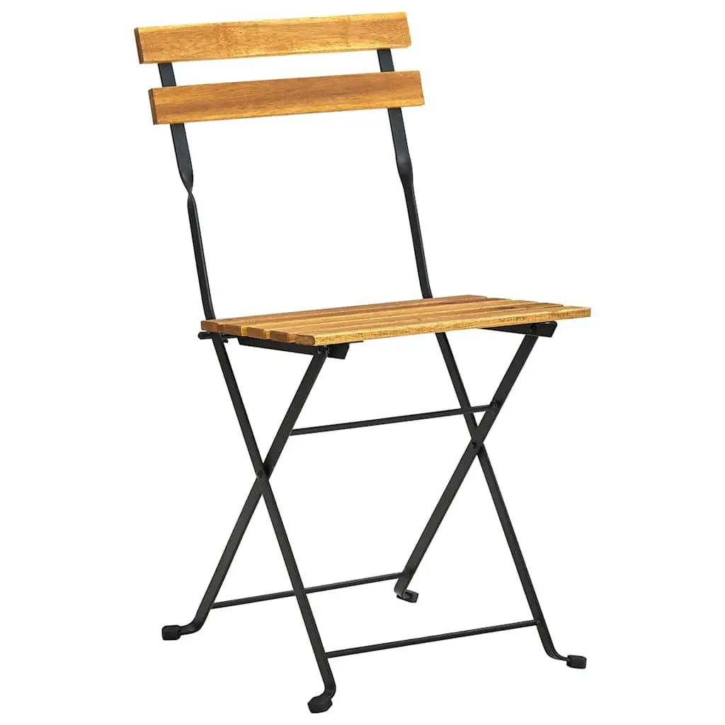 Folding Outdoor Chairs 2 pcs Garden Patio Seating Steel Acacia Wood Brown