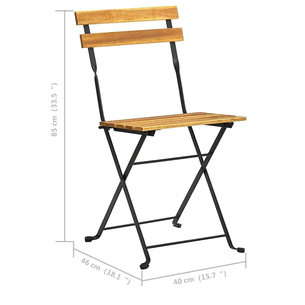 Folding Outdoor Chairs 2 pcs Garden Patio Seating Steel Acacia Wood Brown