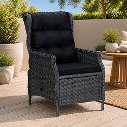 Reclining Garden Chair with Cushions Poly Rattan Steel Frame Outdoor Lounger