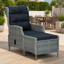 Reclining Garden Chair with Footstool Adjustable Backrest Outdoor Lounger Grey