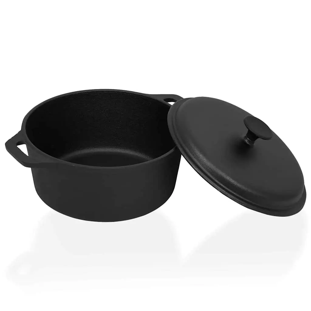 Cast Iron Stock Pot 26.5cm Even Heat Distribution Black Cookware