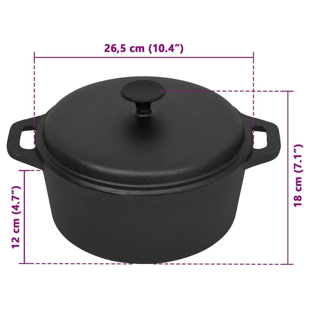 Cast Iron Stock Pot 26.5cm Even Heat Distribution Black Cookware