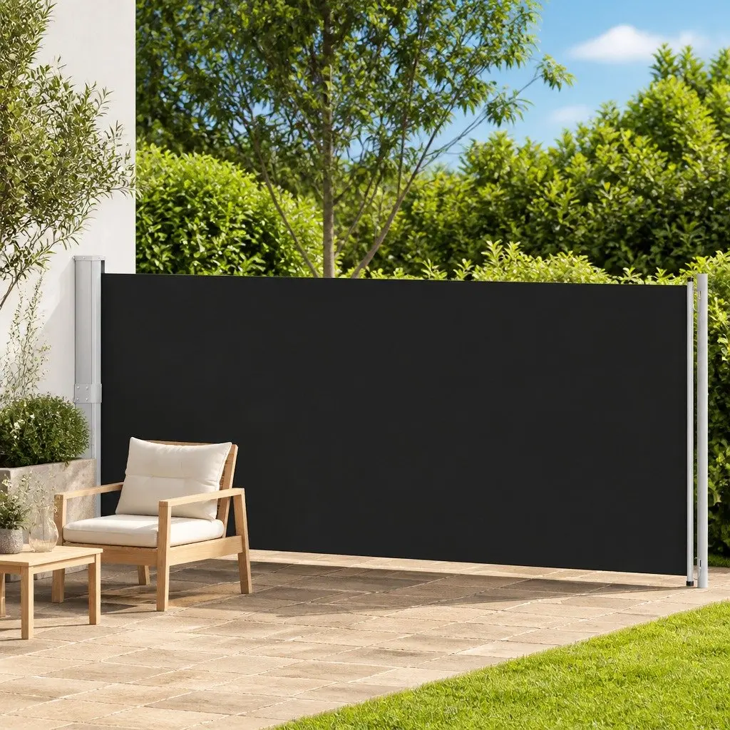 Retractable Side Awning UV Resistant 600x160 cm Black Polyester Outdoor Privacy Screen