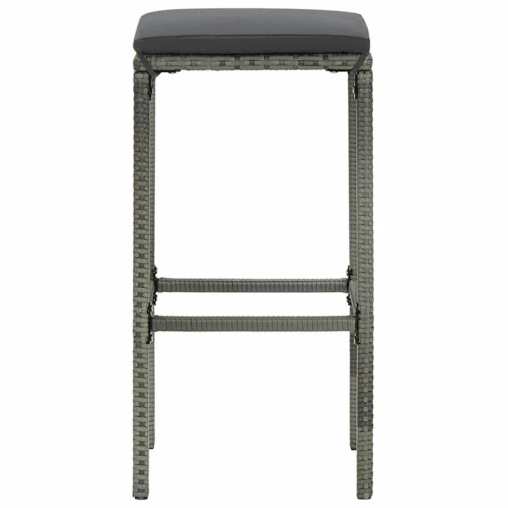 Bar Stools Set 6 Piece Grey PE Rattan Counter Chairs with Cushions Footrest