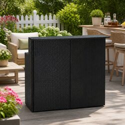 Outdoor Bar Table Black Counter Height 2-Tier Design Garden Patio Furniture