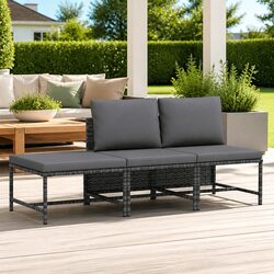 Grey Poly Rattan 3 Piece Outdoor Garden Sofa Set with Cushions Lounge Furniture