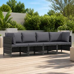 4-Seater Garden Sofa Outdoor Sectional Lounger Grey Poly Rattan Patio Furniture