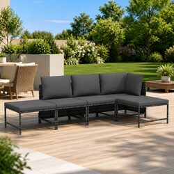 Garden Sofa Set 5 Piece Outdoor Lounge Sectional with Cushions Grey Rattan