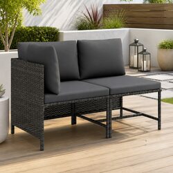 Garden Sofa Set 2 Piece Outdoor Sectional Lounge Rattan Grey Cushions