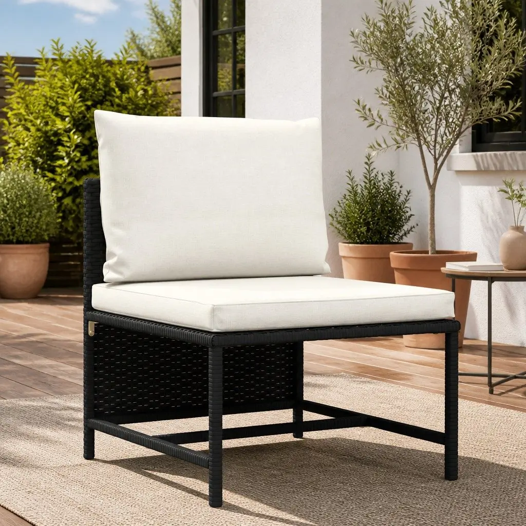 Outdoor Sectional Middle Sofa Weather-resistant PE Rattan Black Modular Garden Lounge Seat