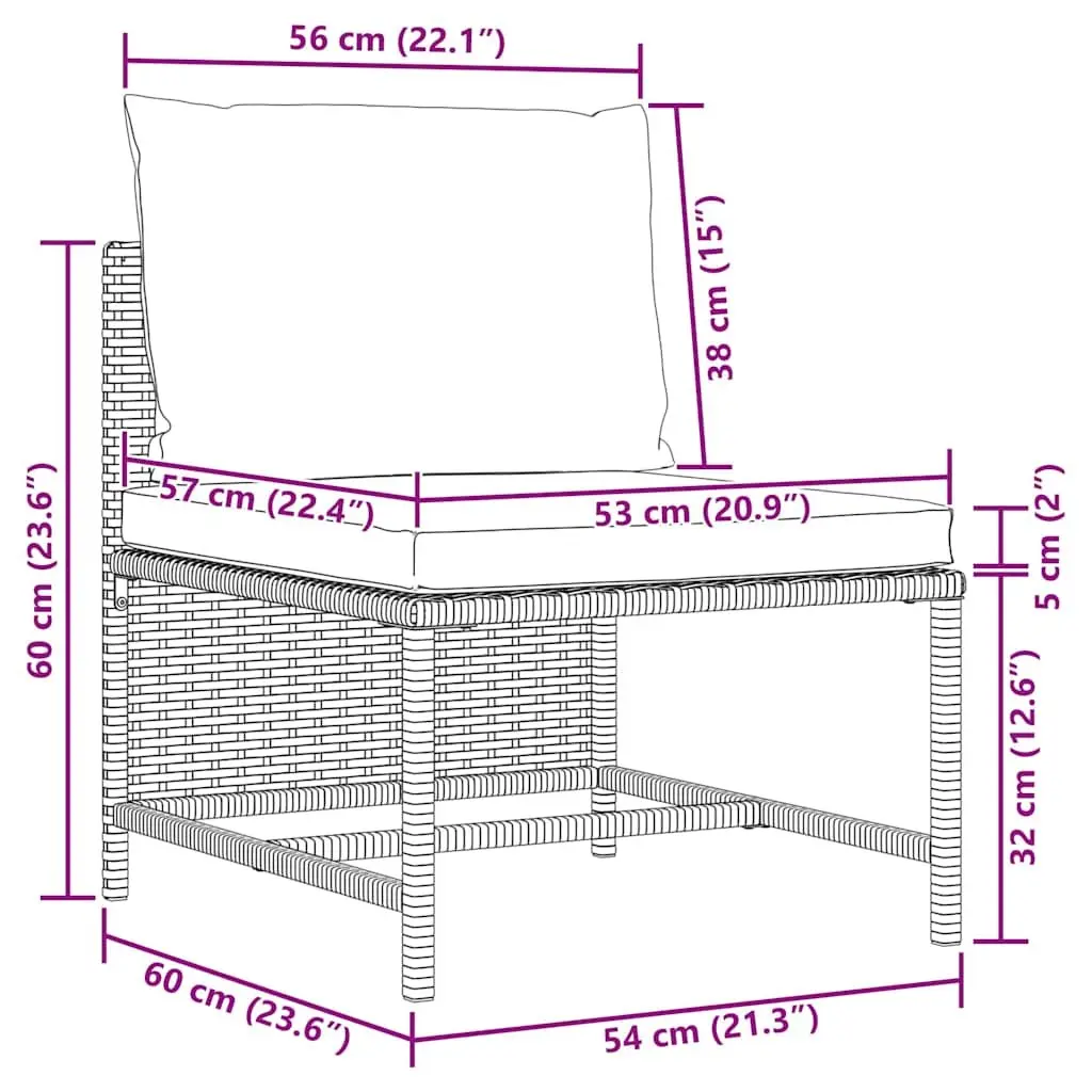 Outdoor Sectional Middle Sofa Weather-resistant PE Rattan Black Modular Garden Lounge Seat