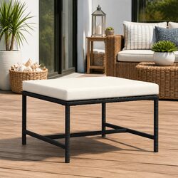 Outdoor Sectional Footrest Ottoman with Cushion Black Poly Rattan Garden Lounge