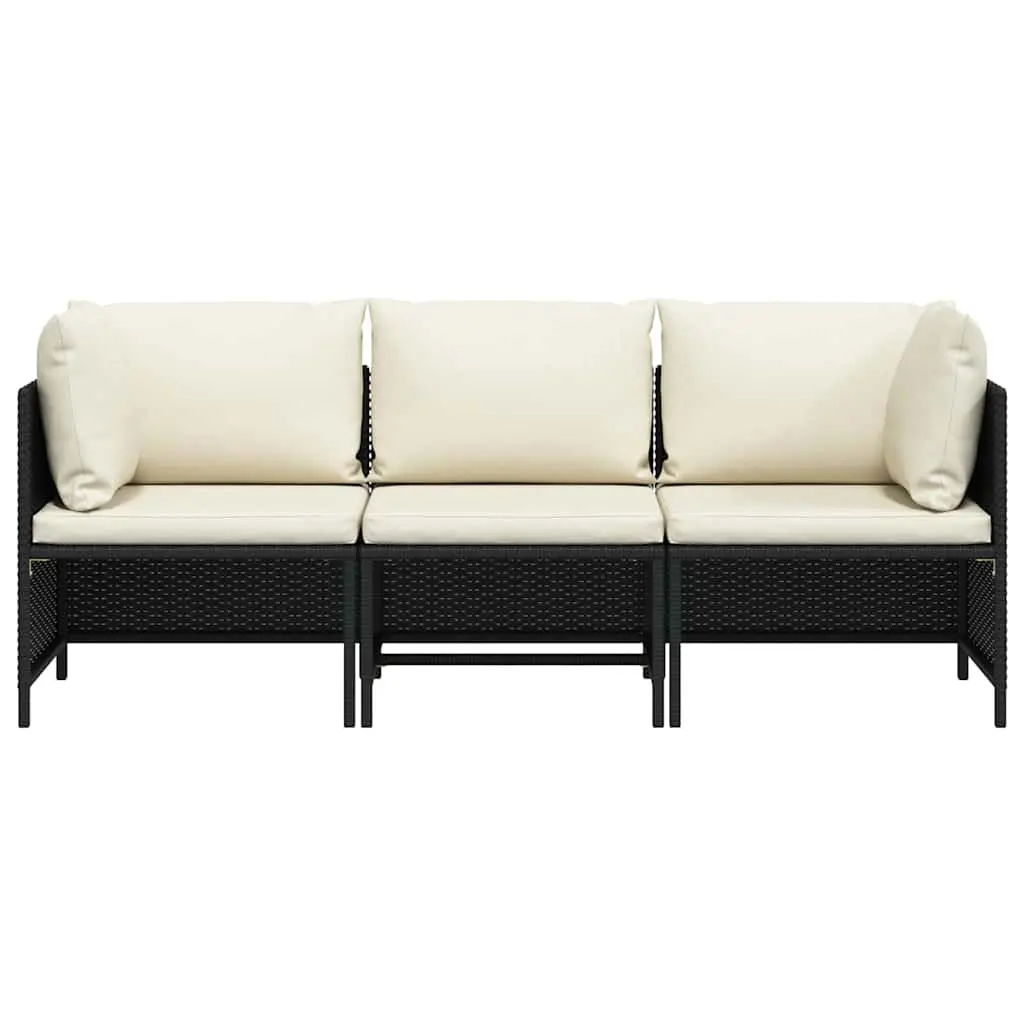 3-Seater Garden Sofa Poly Rattan Outdoor Patio Lounge Couch Black